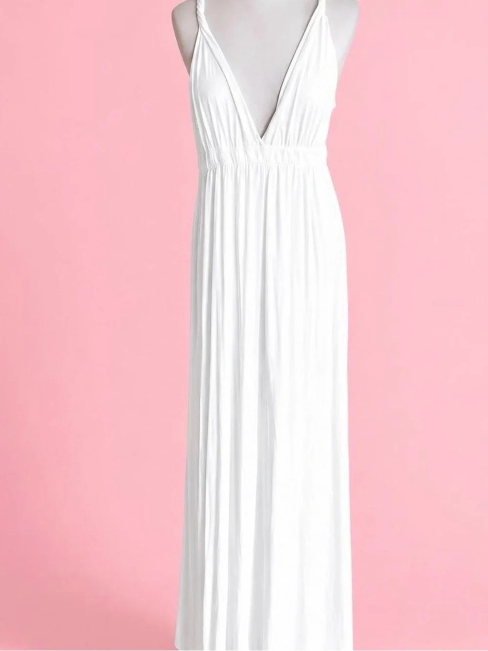 Gypsy 05 White Deep V-Neck Maxi Dress - Picture 3 of 8